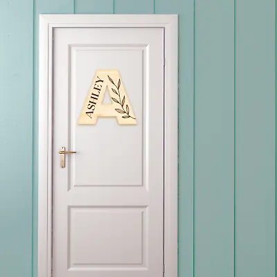 Initial & Name Wooden Wall Decor - Cute Personalised Name Decoration Door Sign • £8.99