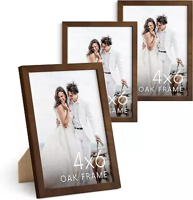 Solid Oak 4X6 Picture Frame For Wall Or Tabletop Set Of 3-4X6 Picture  • £37.31