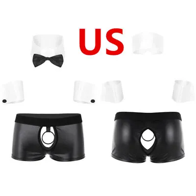 US Men Costume Outfits Hollow Out Boxer Briefs Bow Tie Sexy Waiter Brief Outfit • $12.87