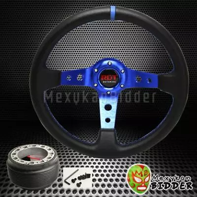 Black/Blue 350mm Deep Dish Steering Wheel & Hub Adapter W/Horn Integra 90-93 DA • $57.49