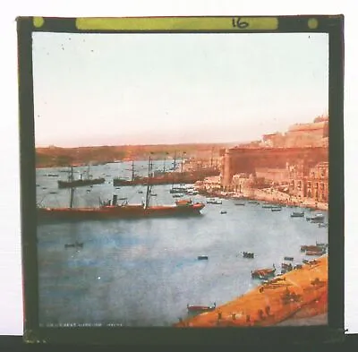 Malta Grand Harbour Steamships Magic Lantern Slide 3.25  Vintage C1900 • $12.43