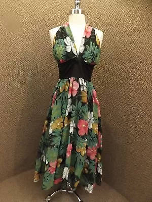 $84.99 • Buy Effortless Vtg Tropical Floral Accordian Pleat Halter Layered Skirt Long Dress