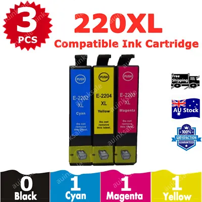 3x Compatible Ink Cartridge 220XL 220 XL Colour For Epson XP 220 320 420 WF 2630 • $11