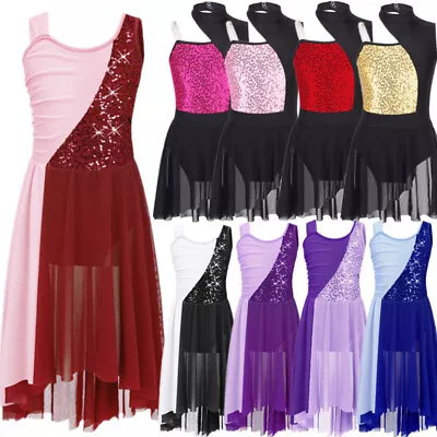 UK Kids Girls Sequins Modern Jazz Ballet Dance Dress Gymanastic Leotard Costume • £14.02