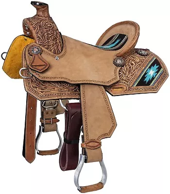 10' Child's Western Saddle - Aztec Wade Roughout Leather By Silver Royal • $389.27