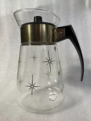 Vintage Corning Heat Proof Glass Gold Atomic Starburst Coffee Pot Carafe 6 Cup • $29.99