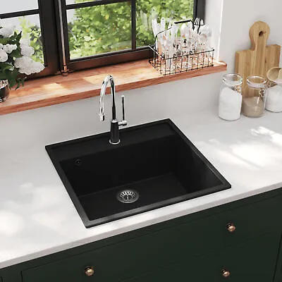Kitchen Sink With Overflow Hole Black Granite Q4E4 • £303.99