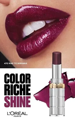 L'Oreal Lipstick Color Riché Shine Shade 470 MAP TO NIRVANA Plum Wine Purple • £3.50