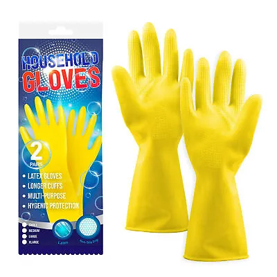 12 Pair Latex Gloves Household Long Sleeve Washing Up Kitchen Cleaning Marigolds • £6.99