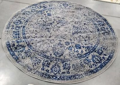 GREY / BLUE 6' X 6' Round Pulled Thread Rug Reduced Price 1172746471 ADR109A-6R • $51