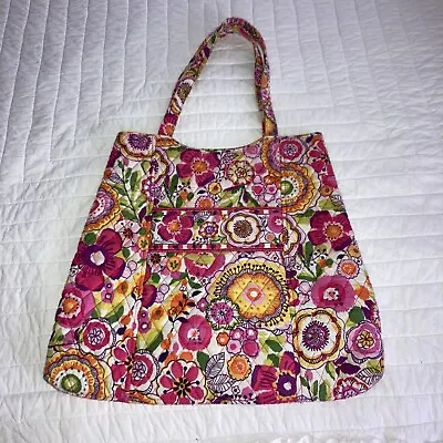 VERA BRADLEY Clementine Large Bright Pink Green Yellow Floral Tote Shoulder Bag • $19.99