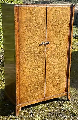 Superb Walnut Art Deco Shelved Tallboy Cabinet/childs Wardrobe Amazing Veneers • £825