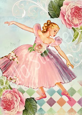 Floral Ballerina #4 Rose Shabby Chic 8x10 Cotton Craft & Quilting Fabric Block • $12.95