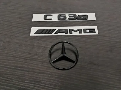 Black C63S C63 AMG And Rear Star Replacement PACKAGE Decal Badge Sticker W205 • $55.97