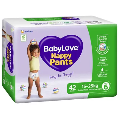$90.75 • Buy Babylove Nappy Pants Jumbo Size 6 Junior 15-25Kg Unisex Nappies Pads 42 Pack