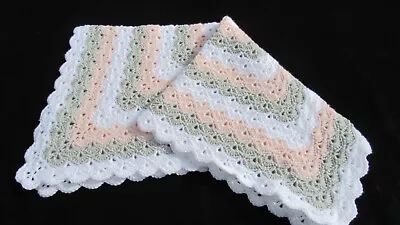 Crocheted Handmade New Beautiful Shells Light Pink Grey White Baby Girl Afghan • $30