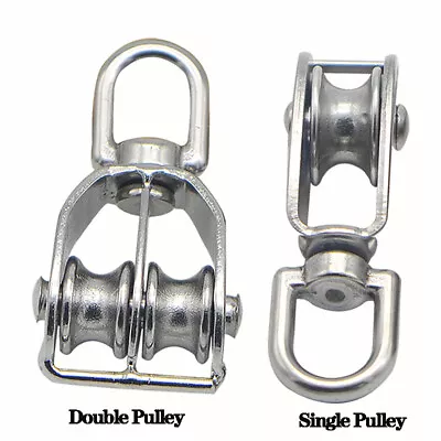 Single Dual Pulley Rope Pully Lifting Wheel Swivel Block M15-M100 A2 Stainless • £2.99