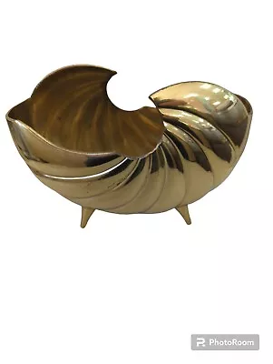 Vintage Solid Brass Shell Nautilus Wave Footed Planter Atomic Legs Mid Century • $22