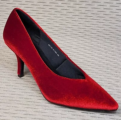 M&S Red VELVET Stiletto Heel COURT SHOES ~ Size 5 • £14.99
