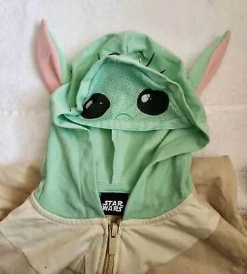 Star Wars Small Yoda Hoodie Sweatshirt W Eye Mask Beige Green Zip Front Pockets • $7.99