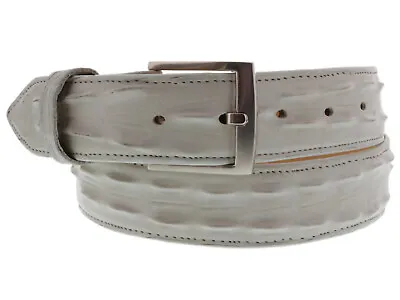 Mens Crocodile Tail Belt Print Leather Western Off White Buckle Cinto Rancho • $34.99