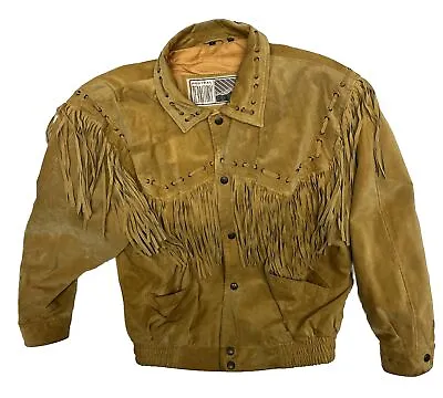 Neutral Territory Leather Suede Western Fringe Jacket Mens Sz Large • $99.99