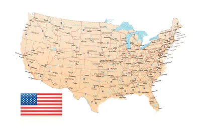 $10.98 • Buy United States USA Decorative Highway Map With Flag Art Print Poster 18x12