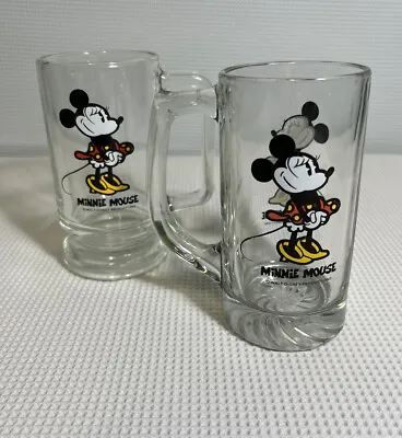 SET OF 2 Vintage Minnie Mouse Glass Mugs Walt Disney Productions Steins • $31.95