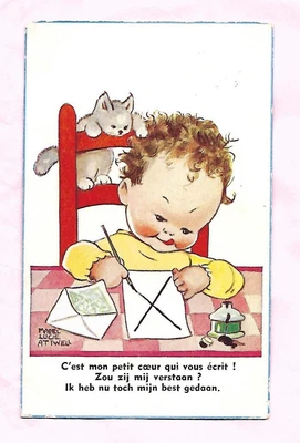 £1 • Buy Artist Mabel Lucie Attwell Child / Children Writing A Kiss On A Letter  Postcard