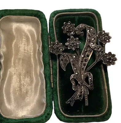 £15 • Buy Vintage Sterling Silver Marcasite Flower Brooch.