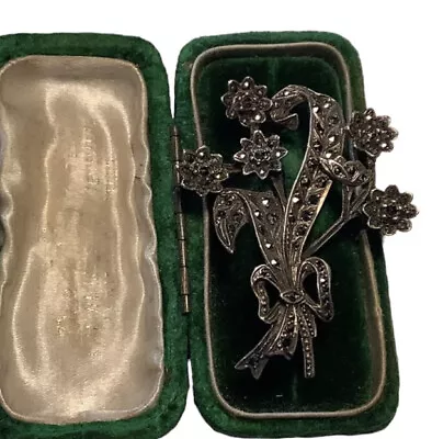 £15 • Buy Vintage Sterling Silver Marcasite Flower Brooch.
