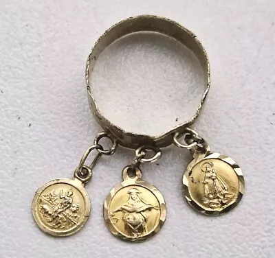 Vintage 14K Yellow Gold Saint Medallion Dangle Charm Ring Christian Catholic  • $239.99