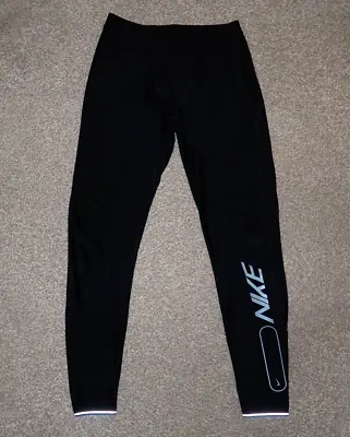 Men's Nike Running Dri-Fit Black Compression Lycra Sport Leggings Bottoms Medium • £18