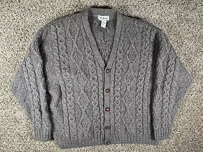 Vintage Mens Large LL Bean Gray Wool Cable Knit Fisherman Cardigan Ireland L • $49.99