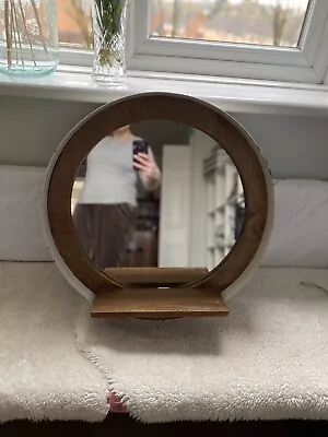 Antique Aged Round Metal Wood With Shelf Wall Mirror Circle Vintage Nautical • £65