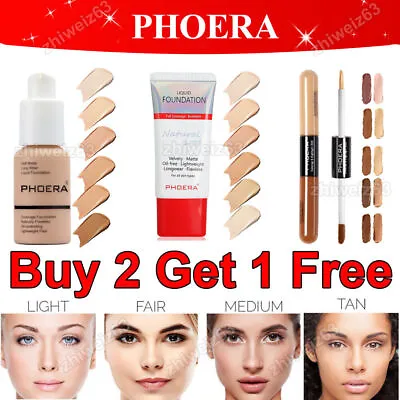 £2.39 • Buy PHOERA® Foundation Concealer Full Coverage Makeup Matte Brighten Long Lasting UK
