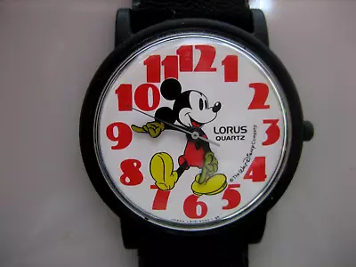 Disney Lorus Mickey Mouse Watch Black Band Red Numbers Gold Hands • $13.48