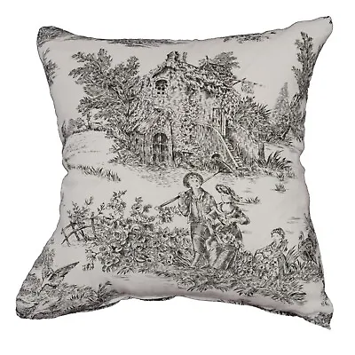 Toile De Jouy Black On White Cushion Cover 16  French Cotton Reversible • £11.95