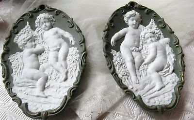 3D Cherub Wall PlaquesChalkwareVTG JapanWall ArtCottage HomeFrench Country • $34.99