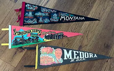 Lot Of 3 Vintage Montana North Dakota Souvenir Pennants Teddy Roosevelt • $14.99