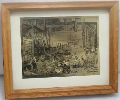 Gold Foiled Etched Lionel Barrymore Prints Glass Framed Little Boatyard Venice 9 • $9.89