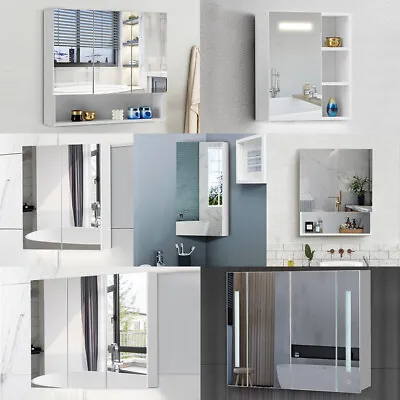 White Mirror Cabinet 2/3 Doors Wall Mounted Modern Storage Unit Bathroom MDF • £32.99