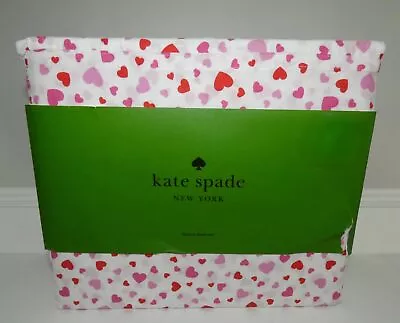 Kate Spade Queen Sheet Set White Pink Red Hearts 100% Cotton 4 Piece Brand New • £67.46