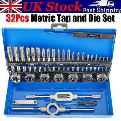 £21.97 • Buy 32-Pieces Metric Tap And Die Set M3 M4 M5 M6 M8 M10 M12 Steel Thread Cutter UK