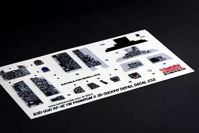 1/32 RF-4E TM Phantom II 3D Cockpit Detail Decal Set - B3D-0010 - Free Shipping! • $40.95