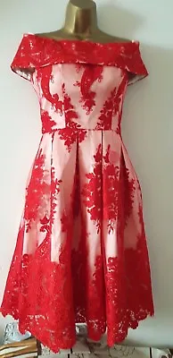 Chi Chi London Flapper Gatsby Charlston Vintage Embroidered Red Dress Sz 10 • £59.99