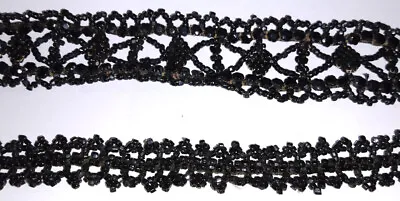 Mourning Beaded Trim Applique Antique Vintage Victorian 2pc Lot Geometric #32 • $14