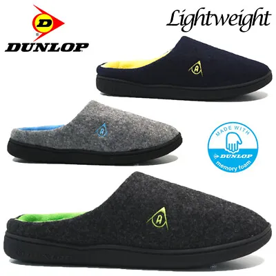 Mens Dunlop Memory Foam Slippers Indoor Mules Lined Warm Cozy Winter Shoes Size • £12.95