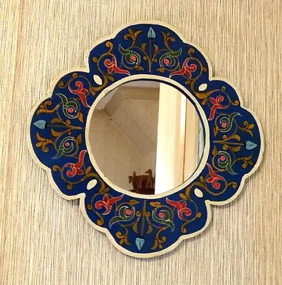 Hand Painted Round Flower Shaped Moroccan Mirror 36 Cm  Blue • £18.99