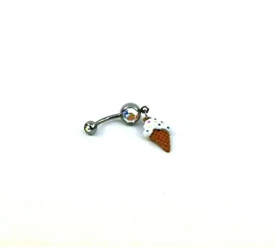 Ice Cream Cone Dangle Belly Button Ring Navel Bar Surgical Steel 14g 316L • $11.99